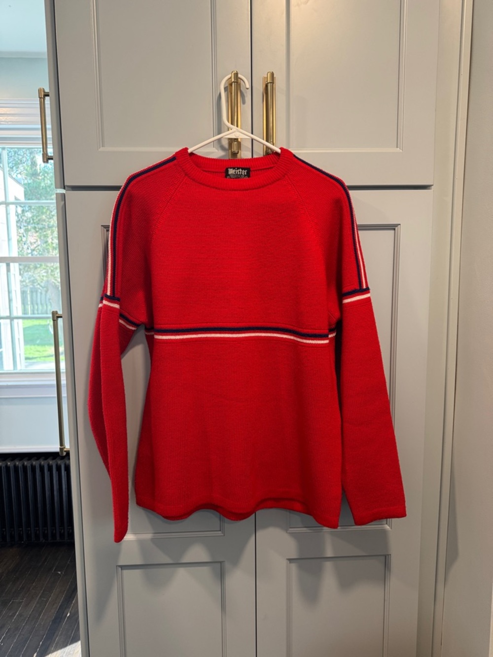 Vintage Meister-Red Striped Knit Sweater - Acrylic XL